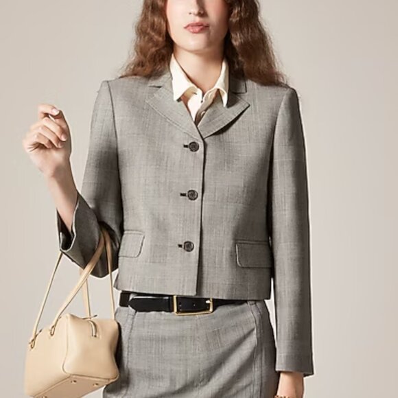 J.Crew Cropped Lady Blazer – Italian Gauzy Wool Blend – B&W Glen Plaid – 4 – NWT - Picture 4 of 4